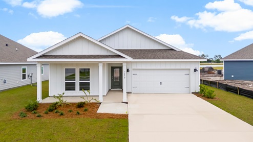 Riverside floor plan at Hodges Bayou Plantation with Hardie Board siding and large covered front porch and two car garage.