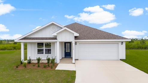 Cali floor plan at Liberty with Hardie Board siding and two-car garage.
