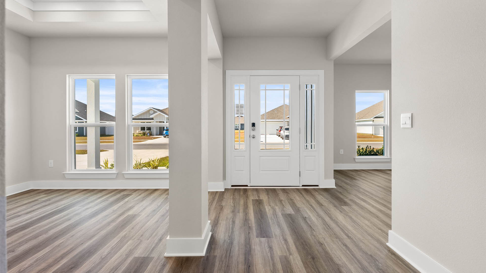 Front entrance next to dining room and study with EVP flooring.