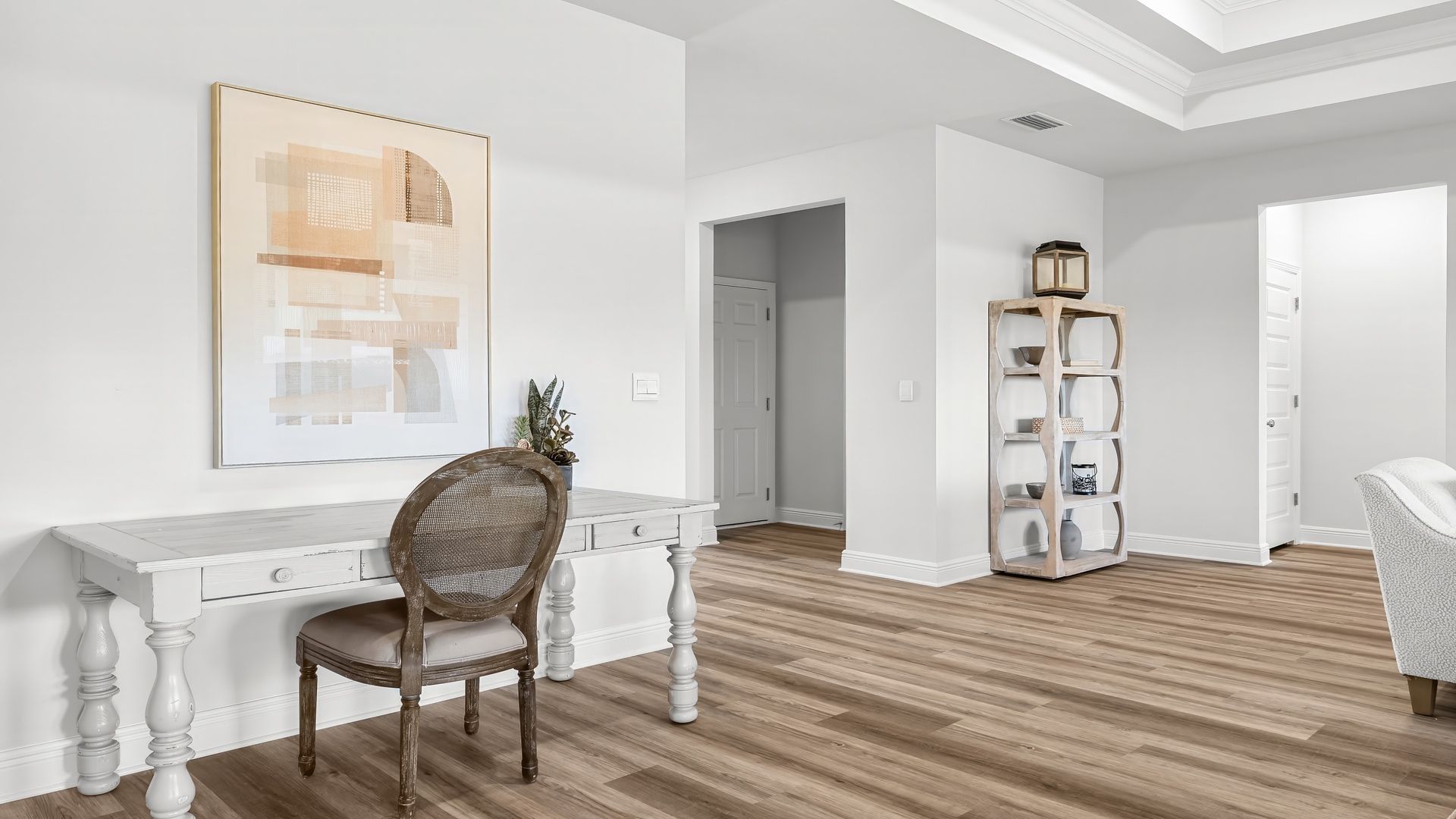 Open living room with EVP flooring.