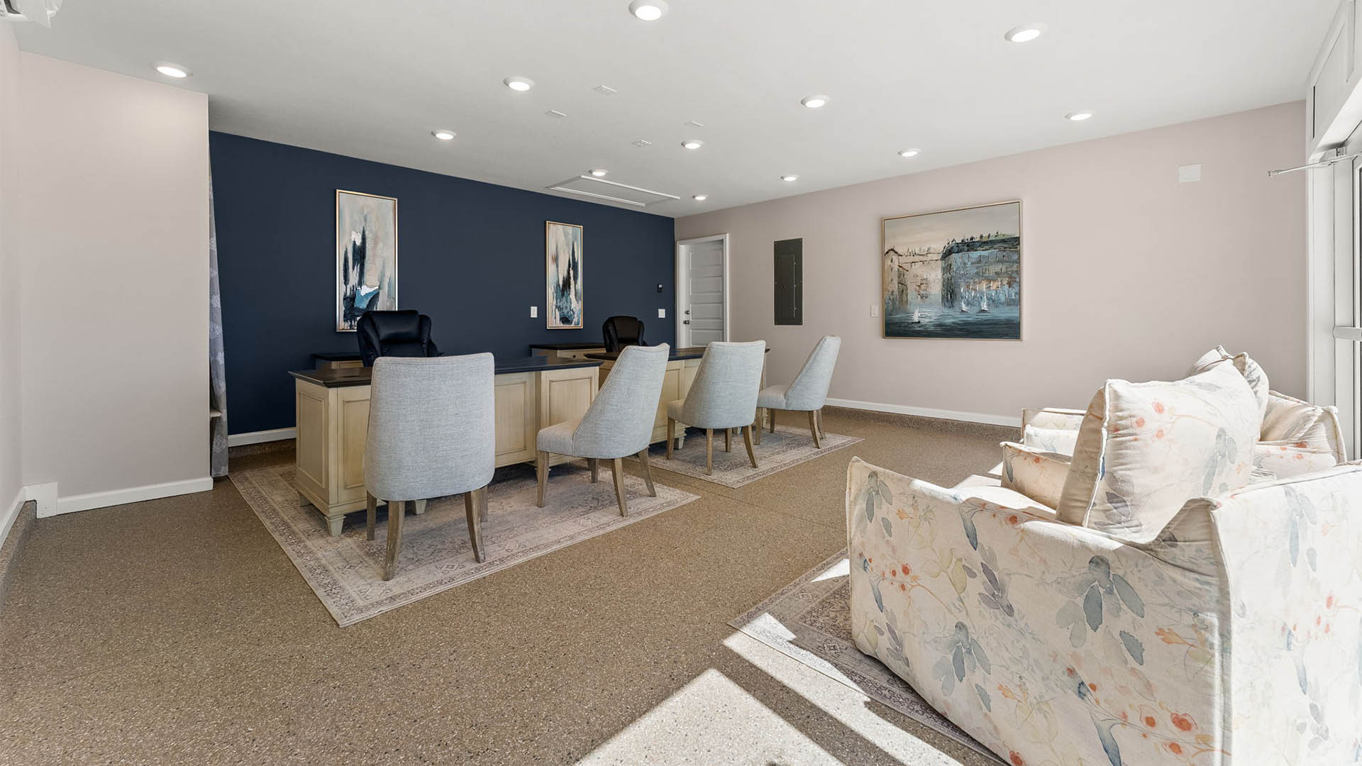 Two car garage with water heater.