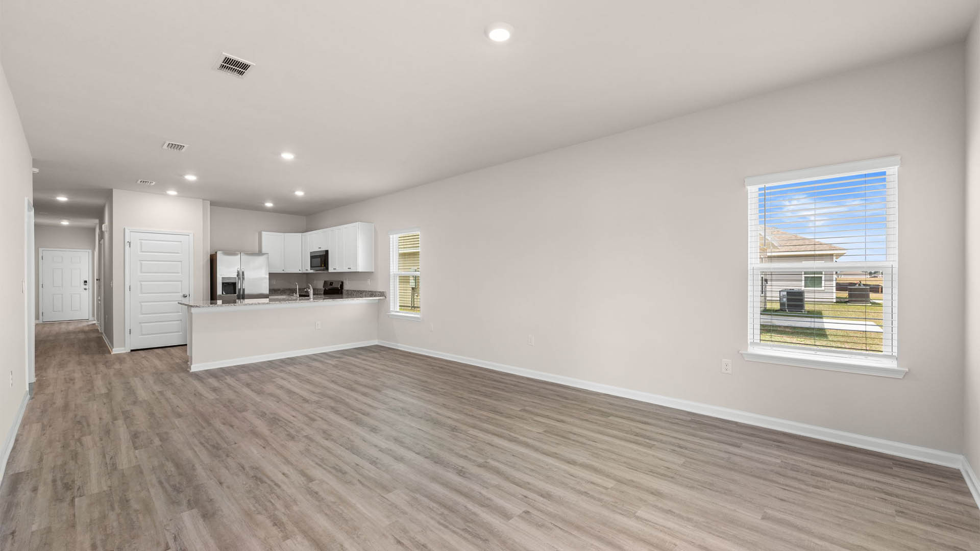 Open living room and kitchen.