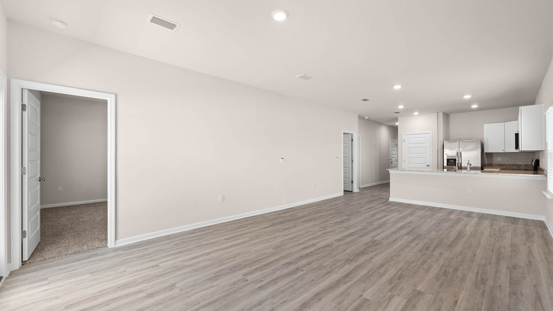 Open living room and kitchen.