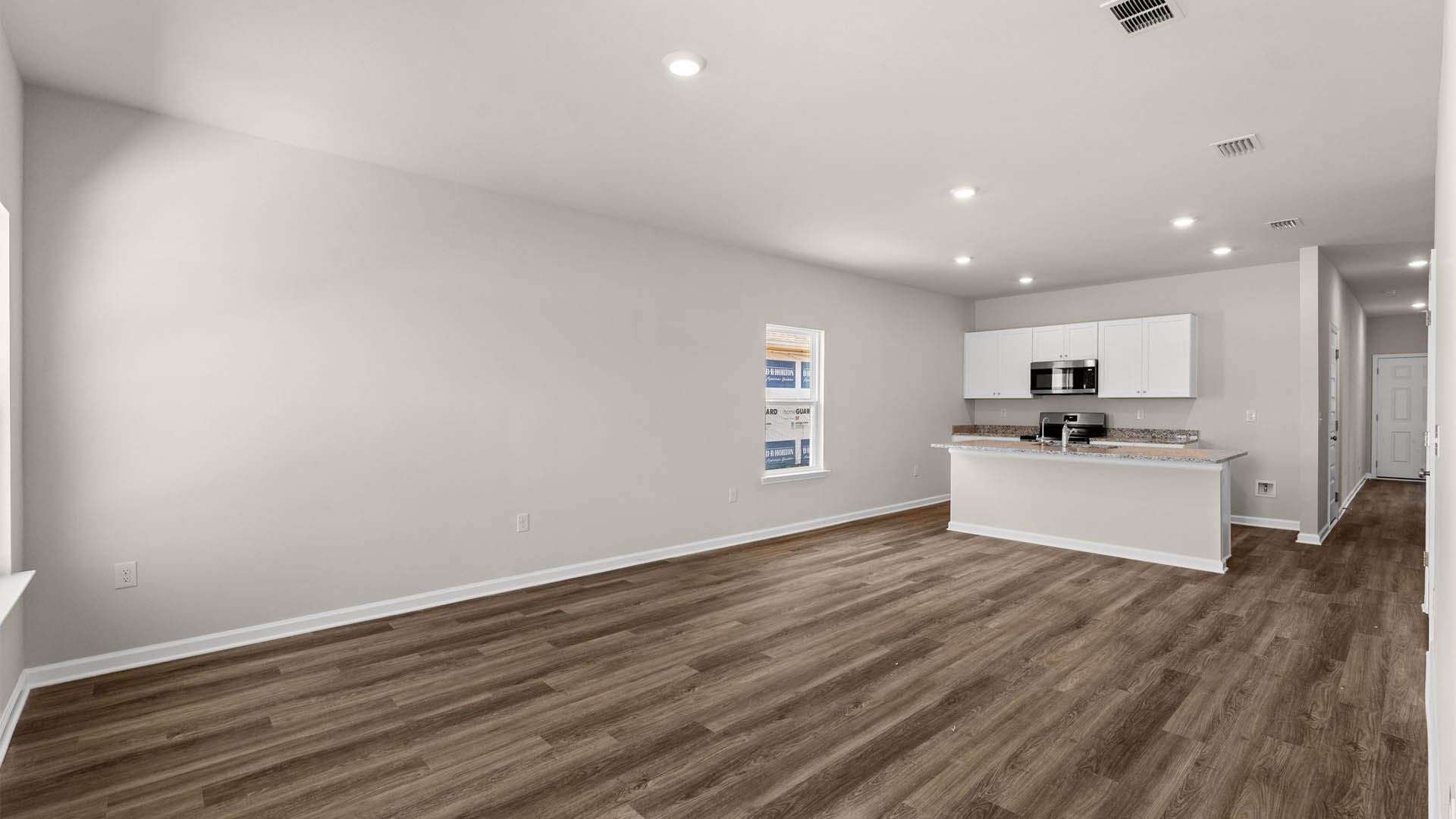 Open living room and kitchen.