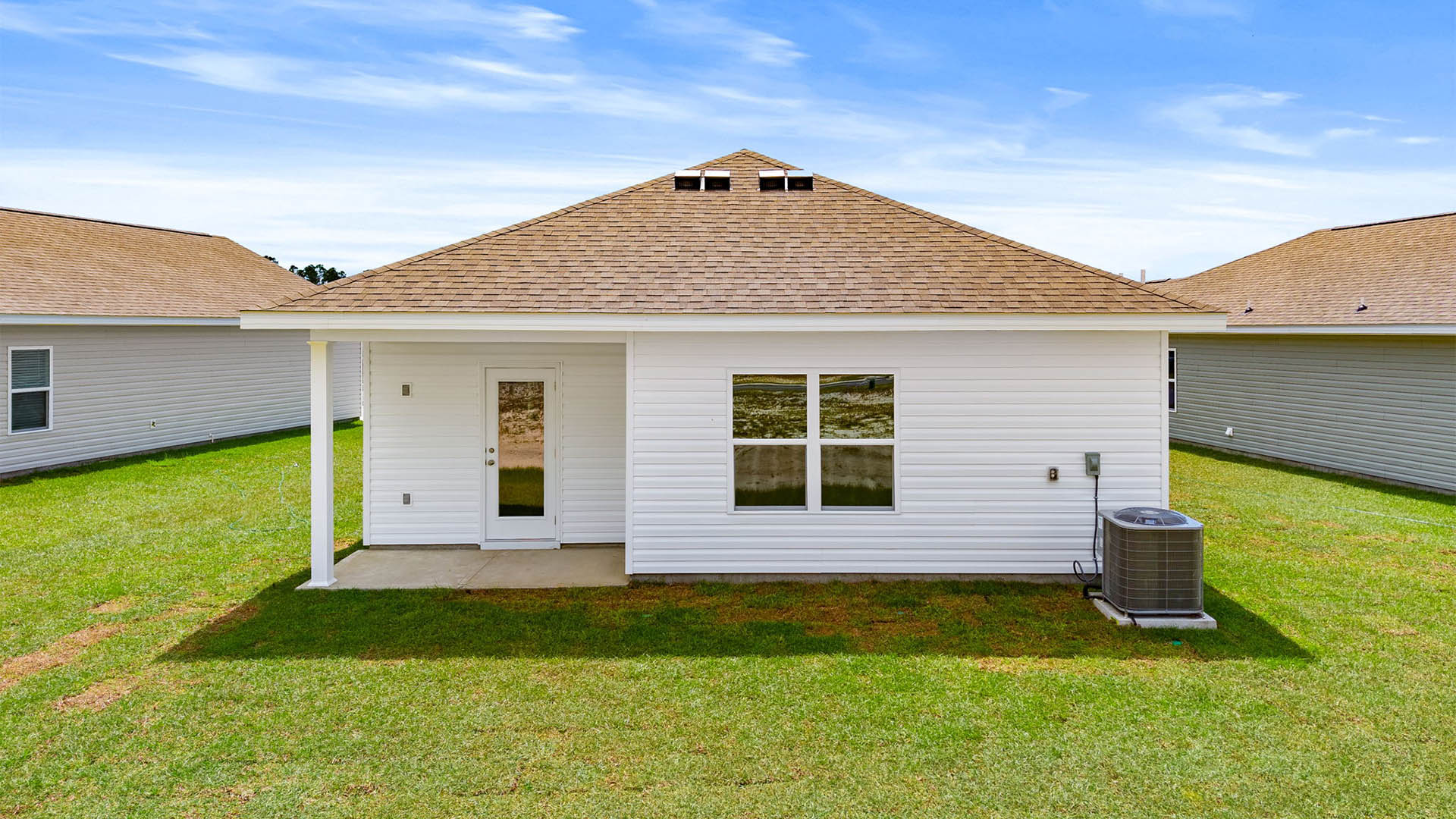 Ryker plan rear of home with covered back patio.