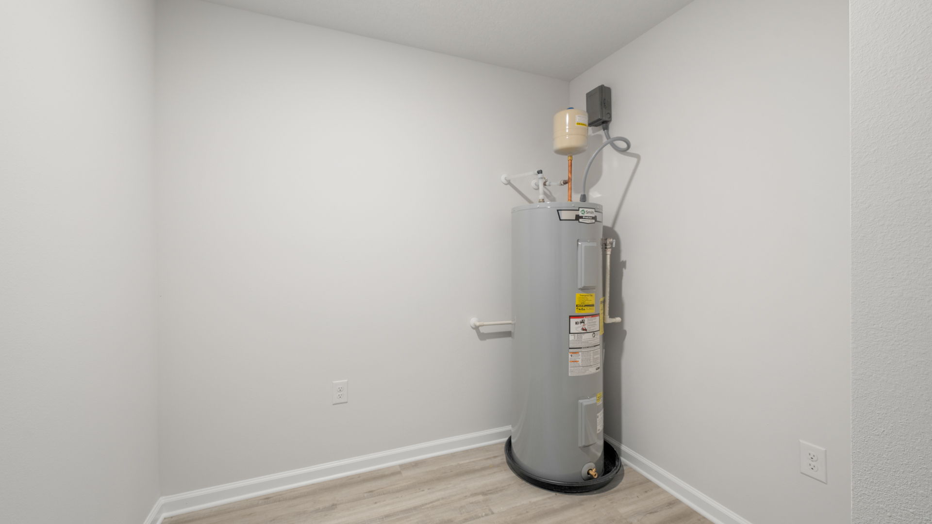 Extra space with water heater.