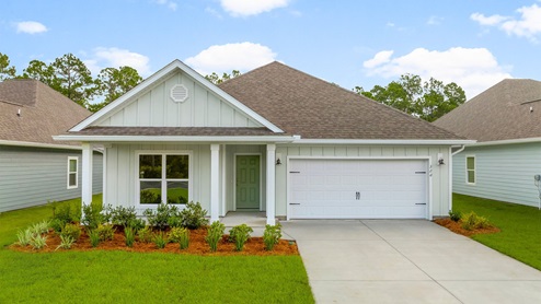 Rhett Floor Plan at Pine Creek with two-car garage and Hardi siding.