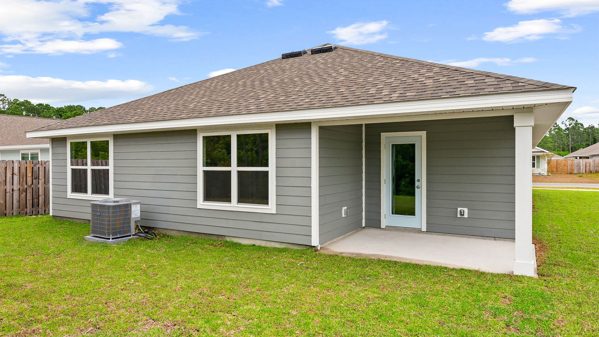 Cali floor plan at Palmetto Bluff rear of home with covered rear patio.
