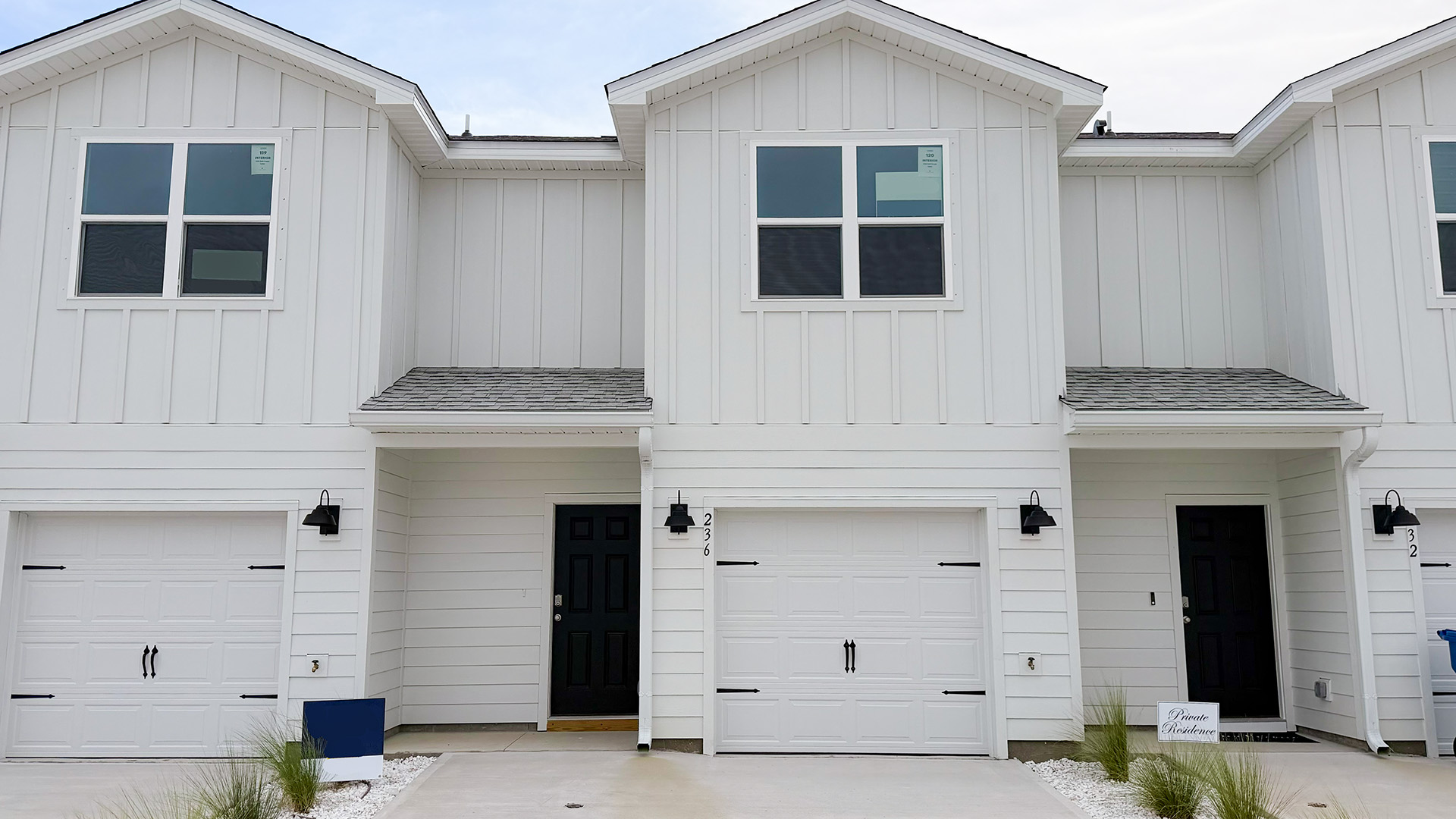 Sabal townhome with single car garage and Hardie siding.