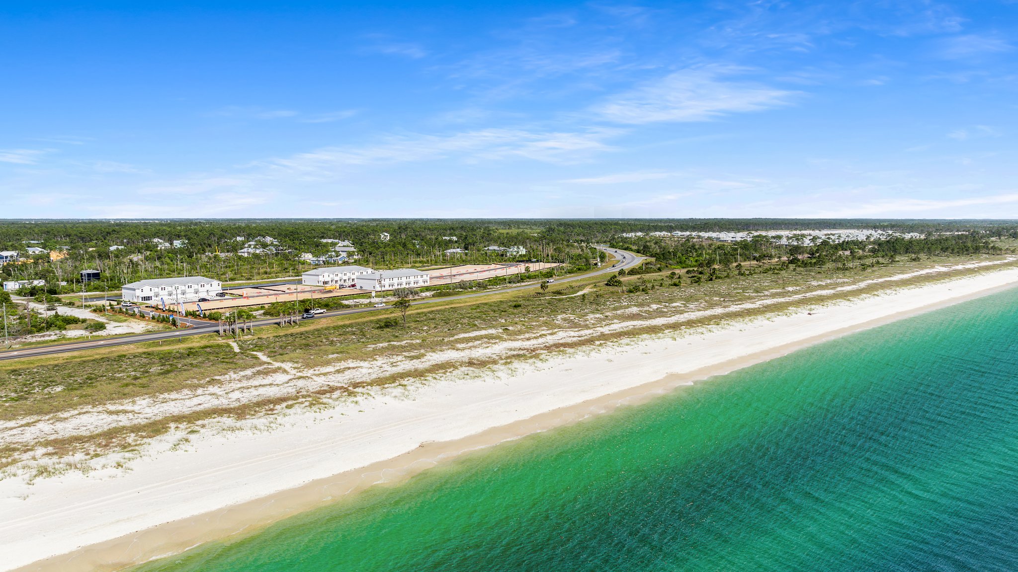 Aerial view looking at beach path.