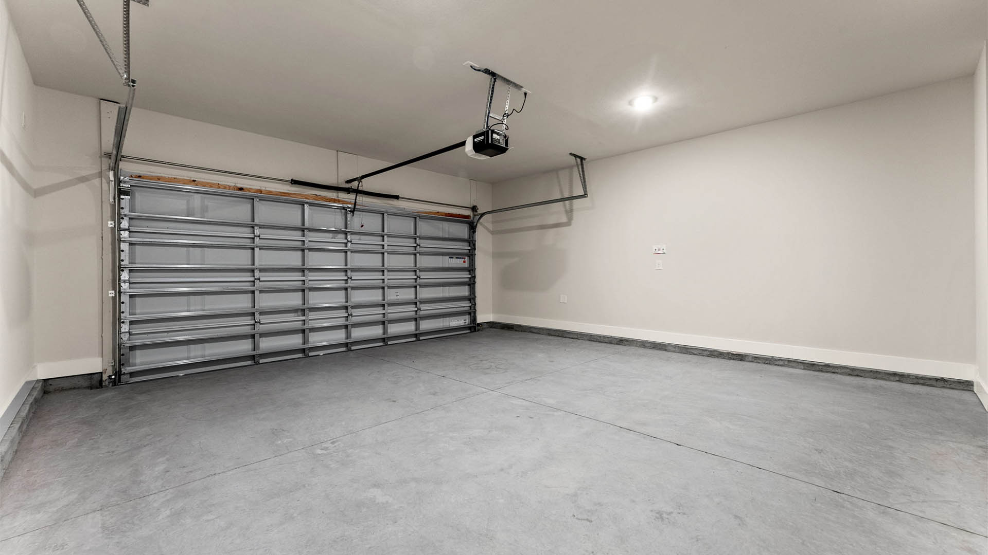 Two car garage interior view.