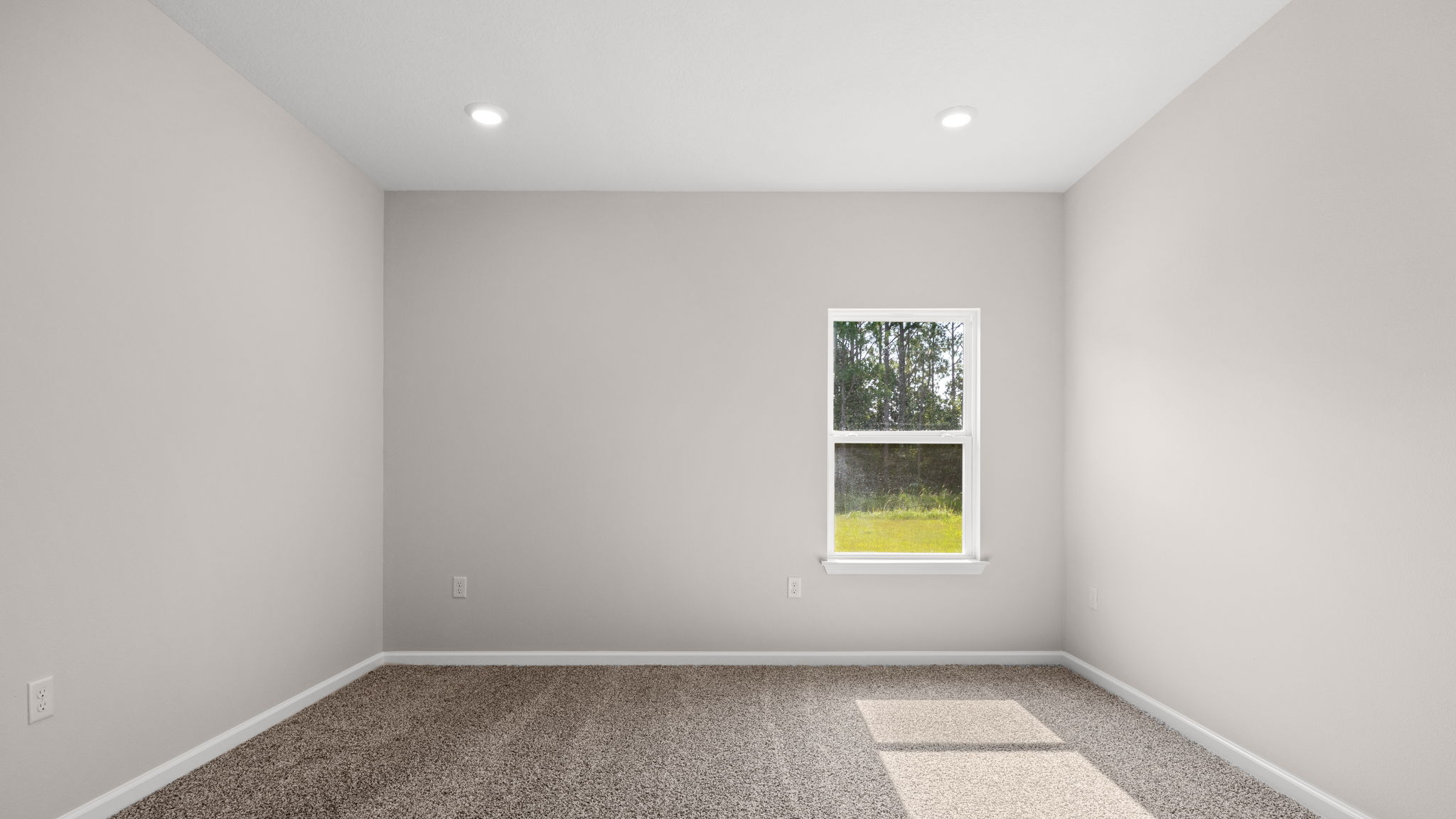 Primary bedroom with carpet floor and window.
