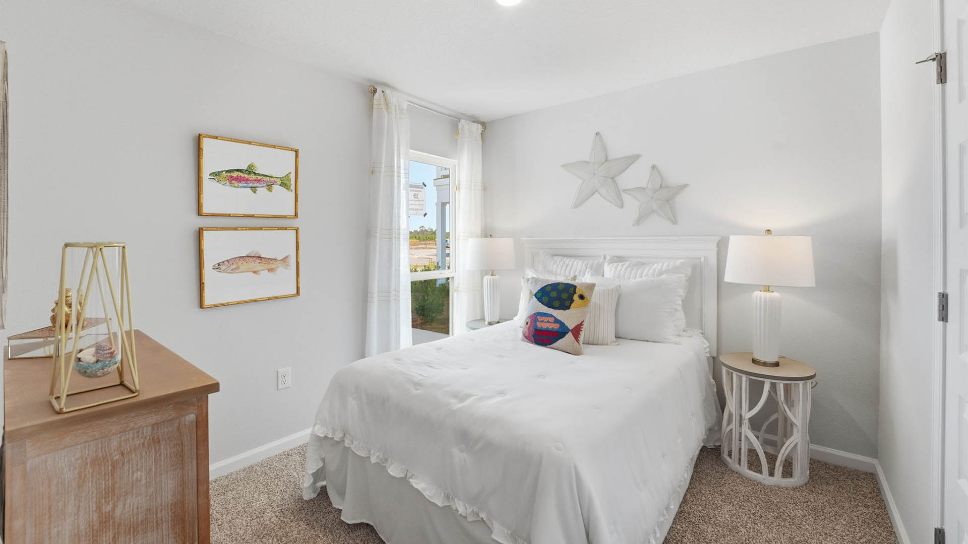 Bedroom with closet and carpet floor and window.