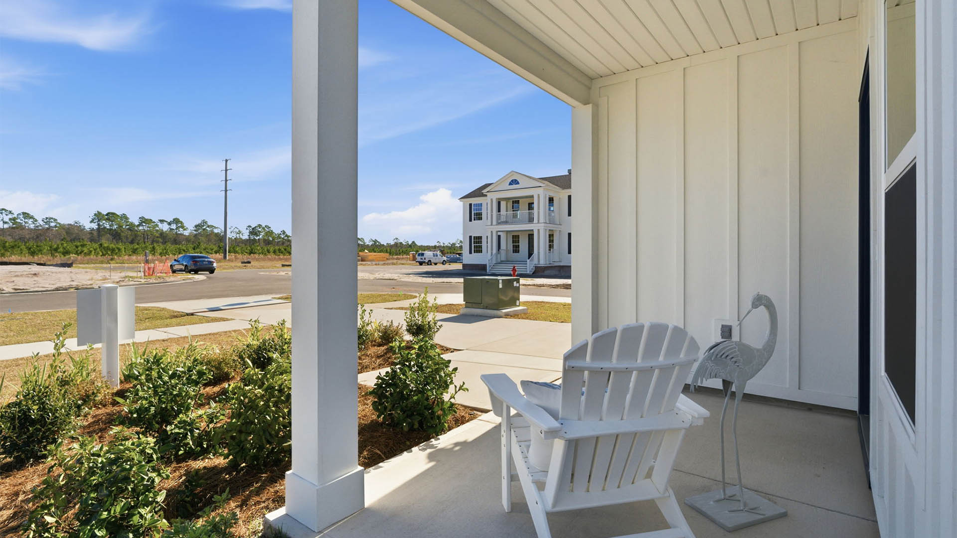 Covered front patio view of neighborhood.