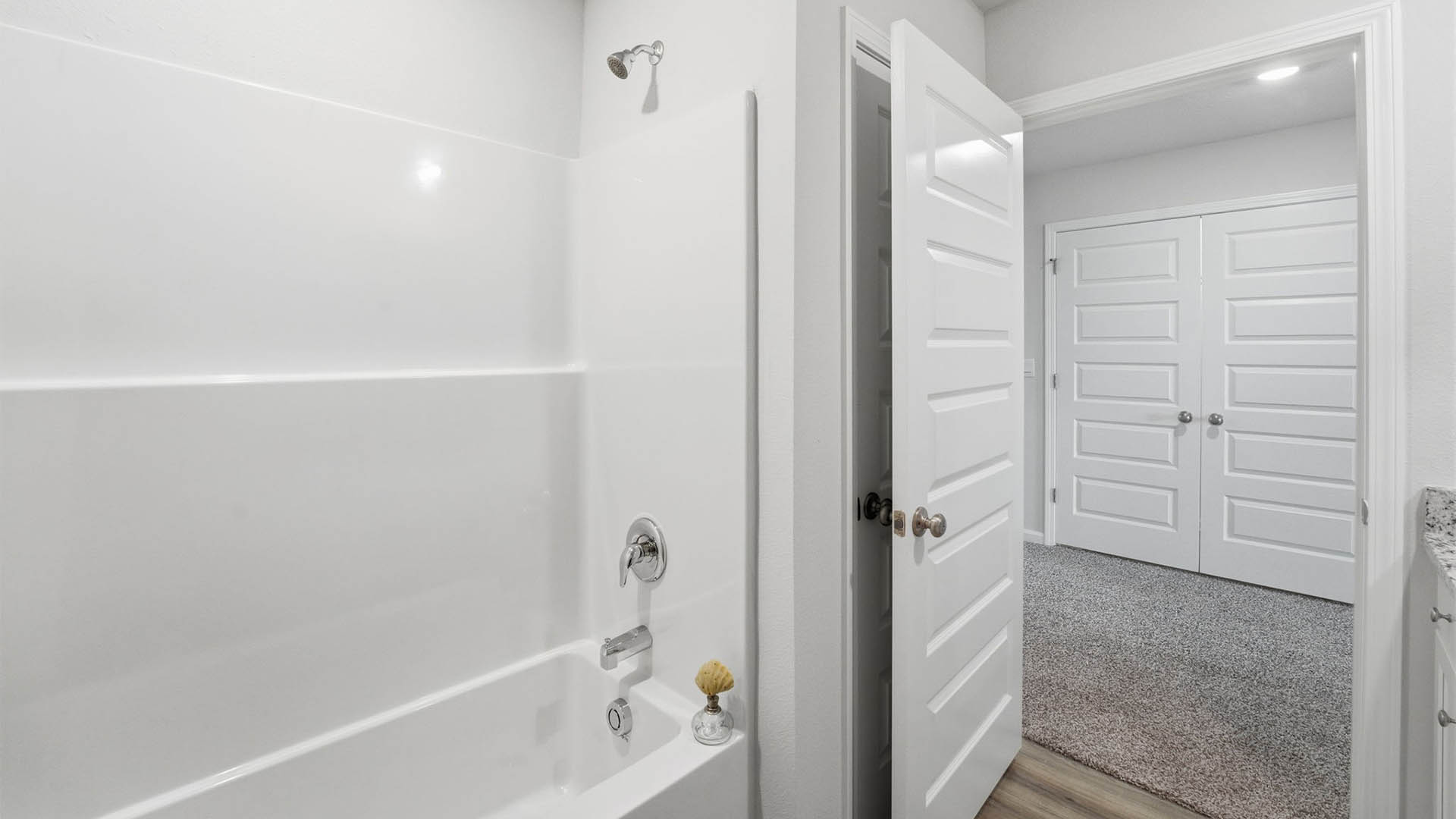 Bathroom tub and shower combo.