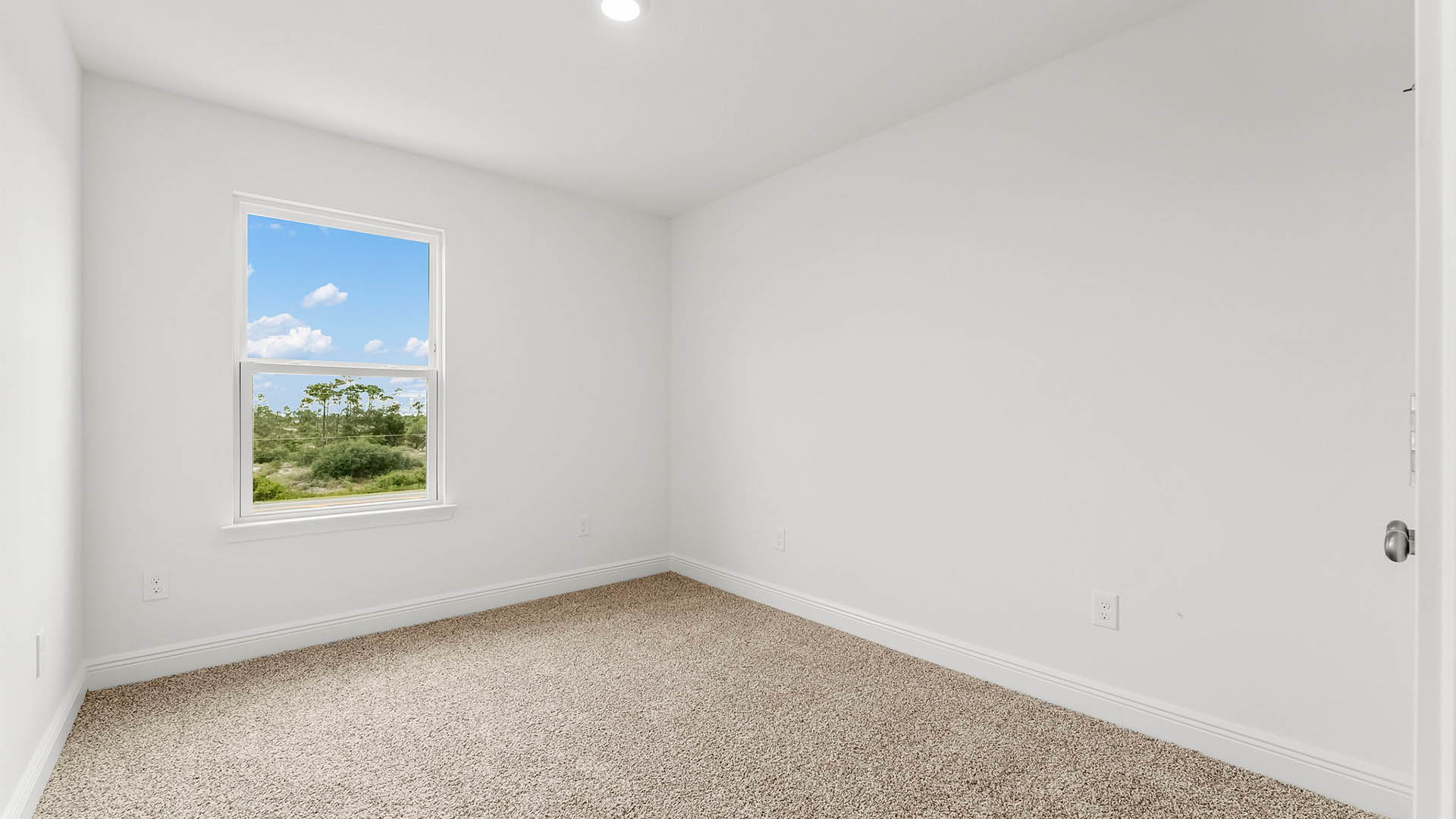 Bedroom with carpet floors and window.