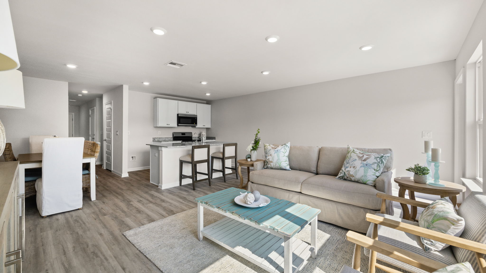 Open living room and kitchen.