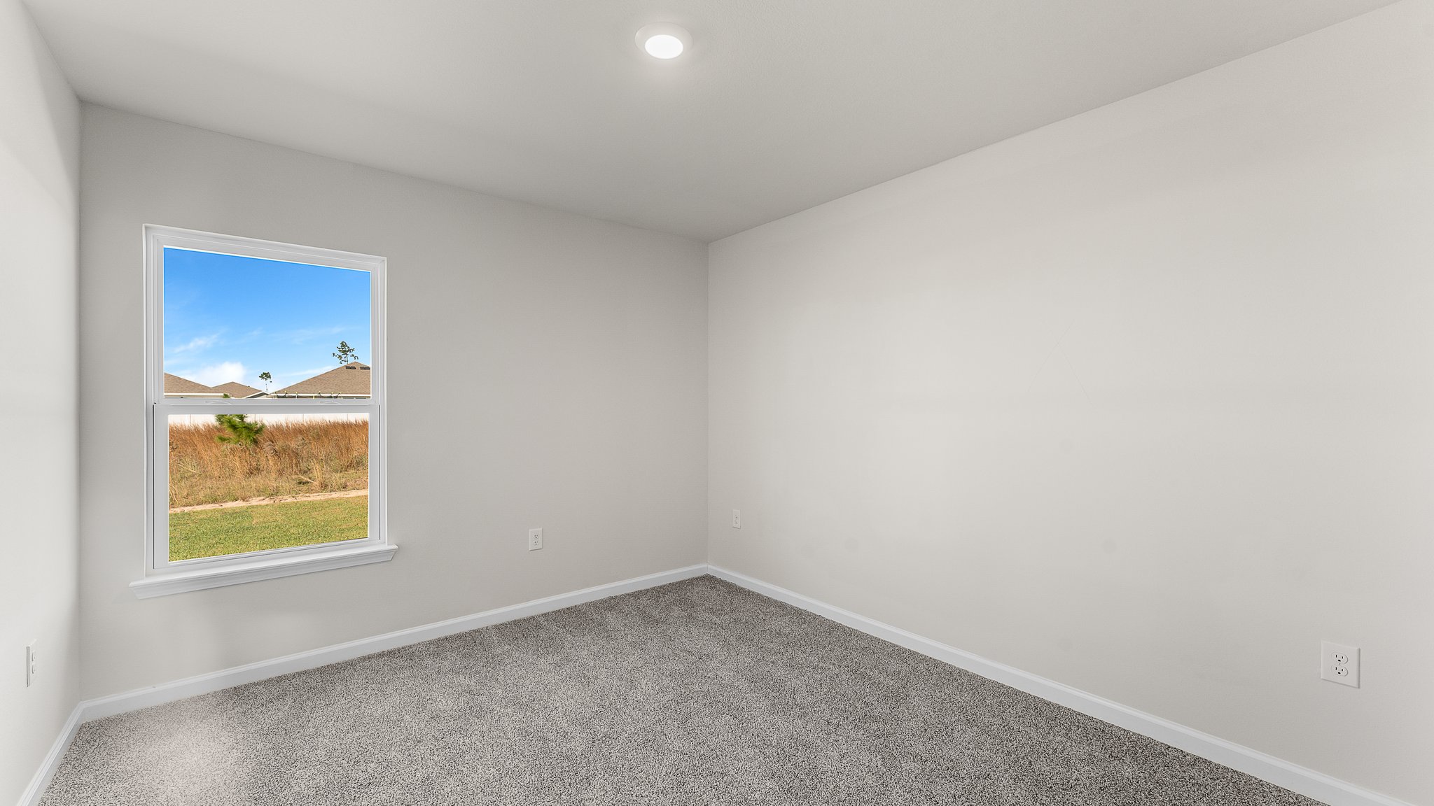Bedroom with carpet floors and window.