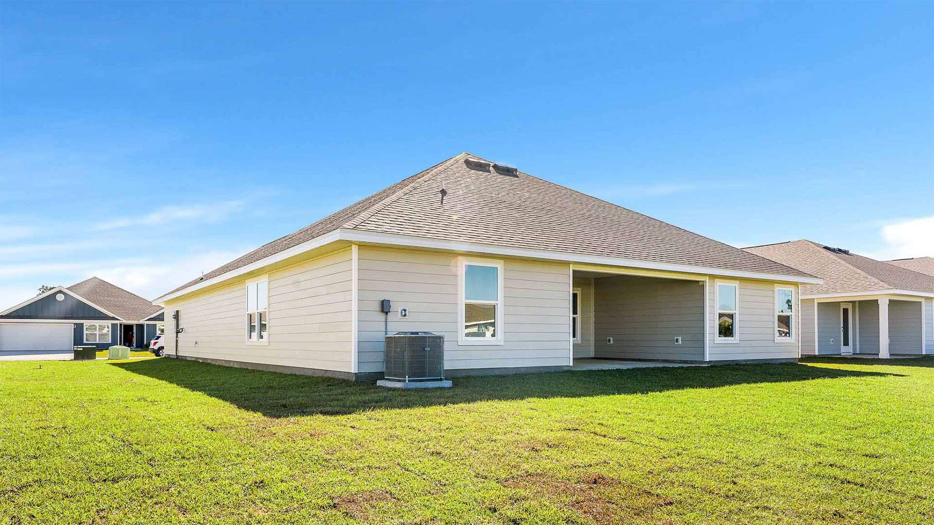 Sawyer floor plan at Destini Lane rear of home with covered rear patio.
