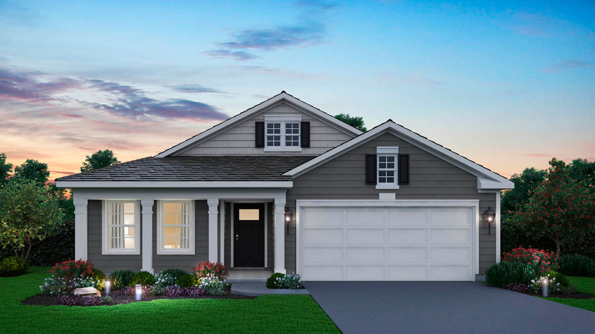 Exterior of one-story rendering home.