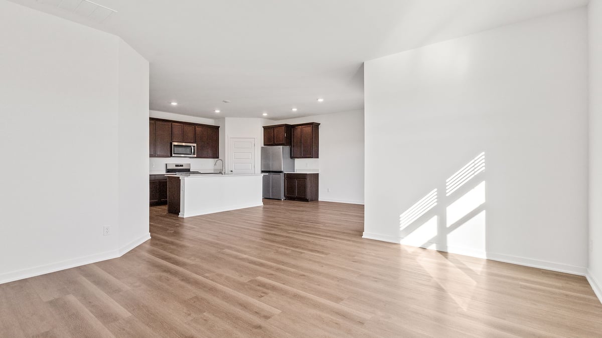 View from living area with hard wood floors.