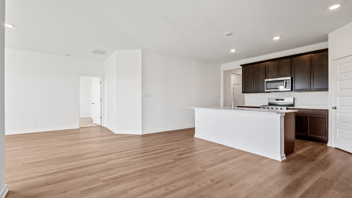 View from dining area with hard wood floors,