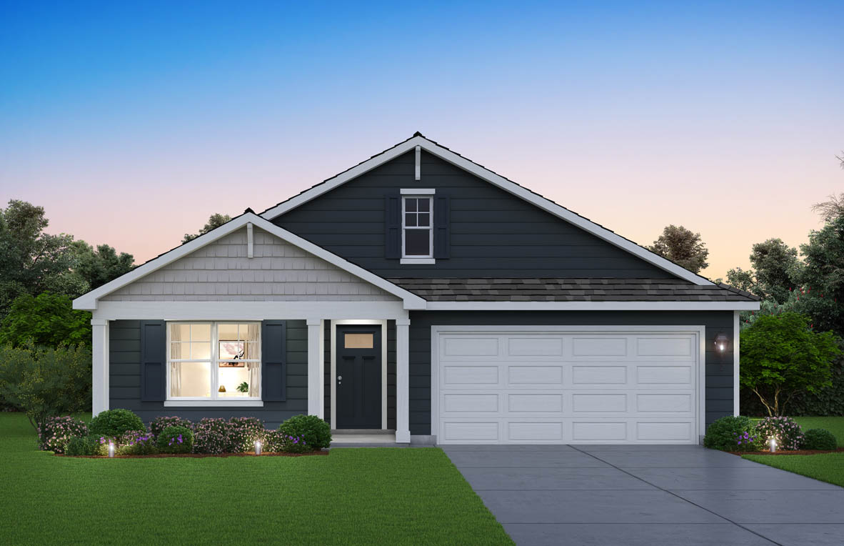 front exterior home with stucco exterior and a two car garage