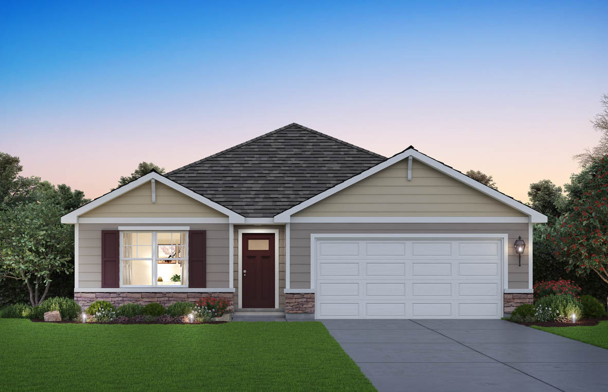 front exterior home with stucco exterior and a two car garage