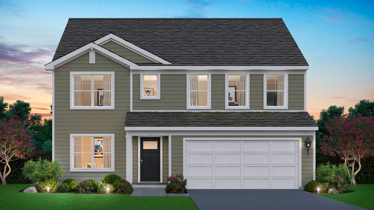 Exterior rendering of two-story home.