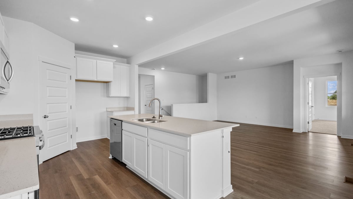 Kitchen island with quartz countertops.