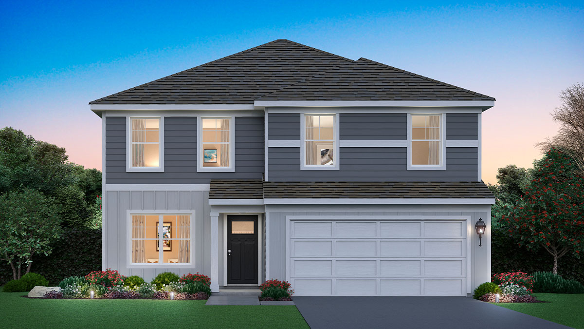 Exterior rendering of two-story home.