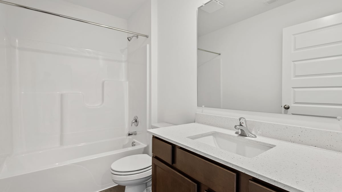 Bathroom with one vanity sink.