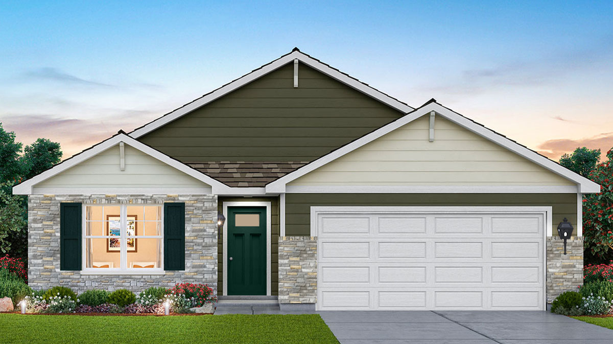 Rendering of one-story home.