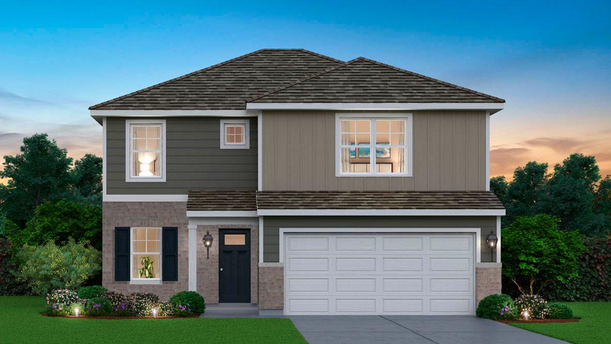 Exterior rendering of two-story home.