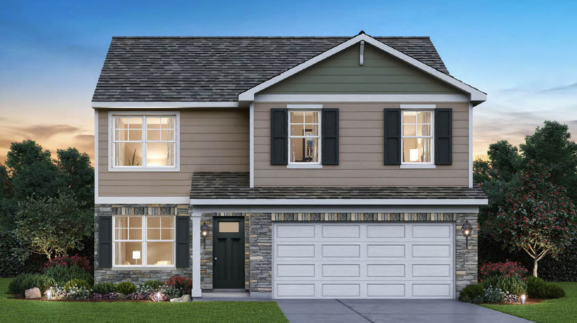 Exterior rendering of two-story home.