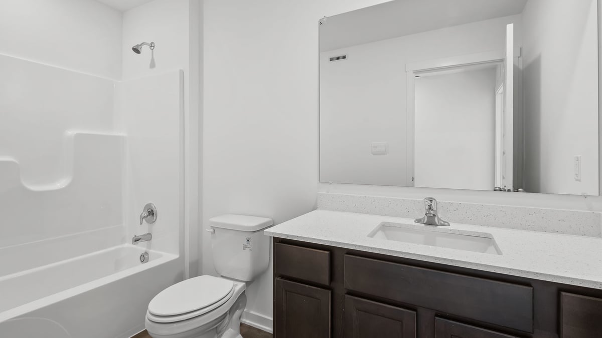 Bathroom with one vanity sink.