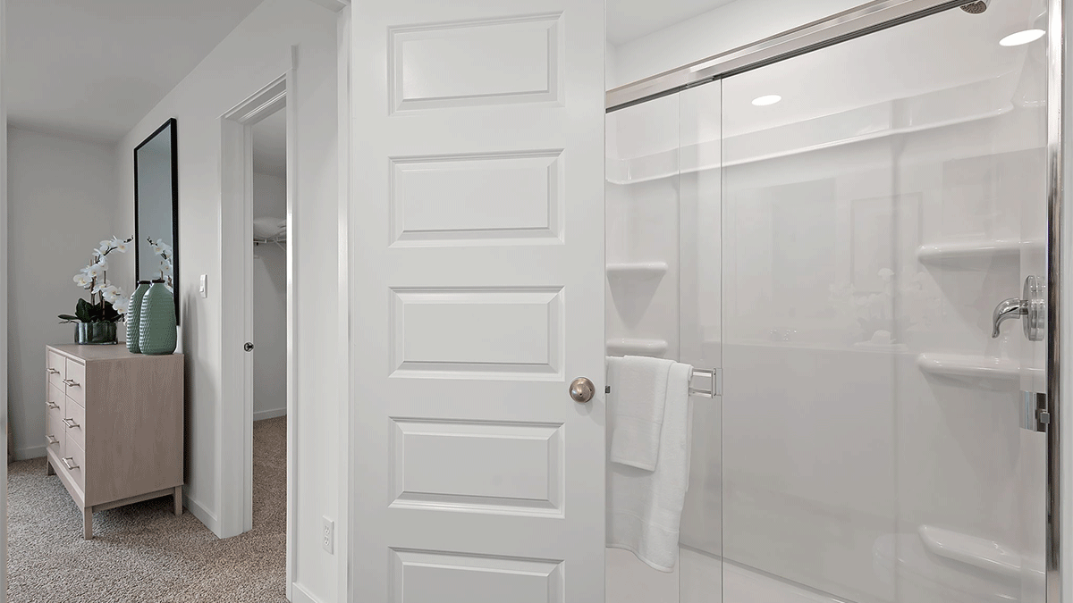 Primary bathroom with a walk-in shower.