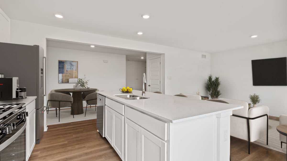 Kitchen island with quartz countertops.
