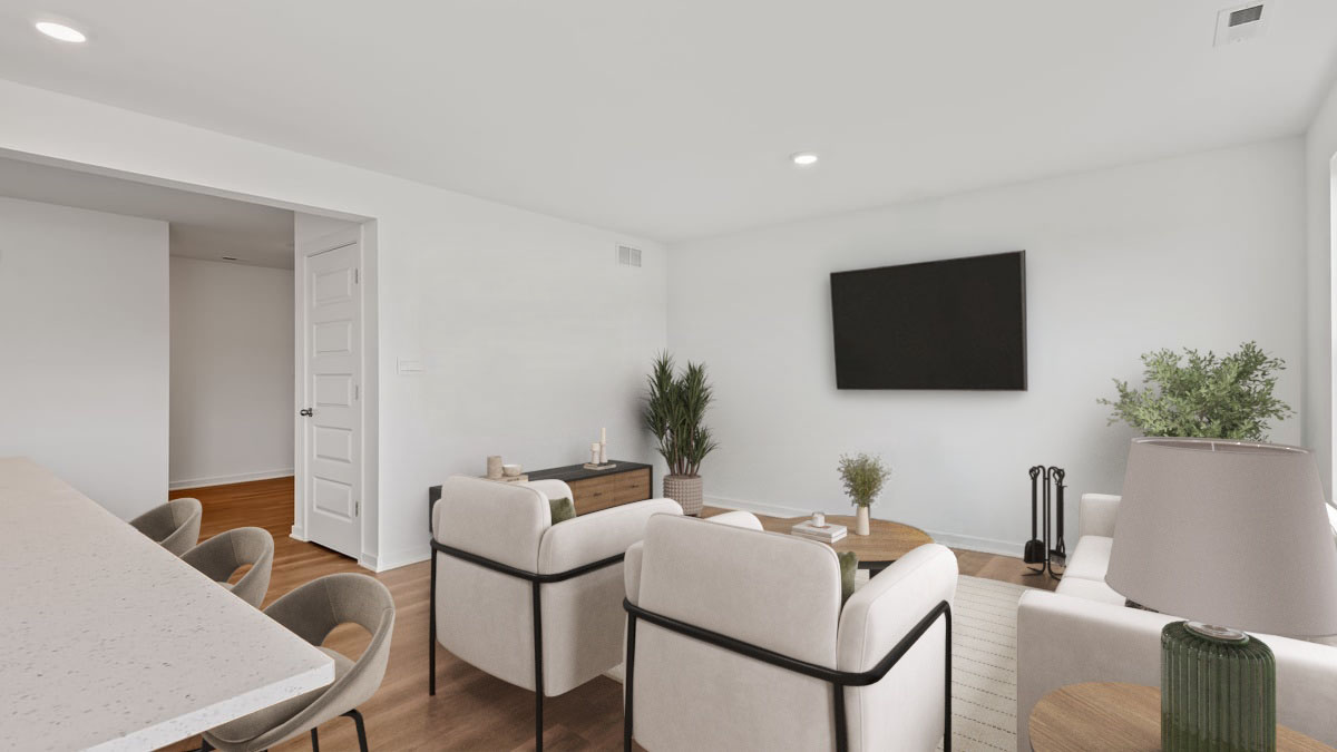 Living room area with hard wood floors and great space.