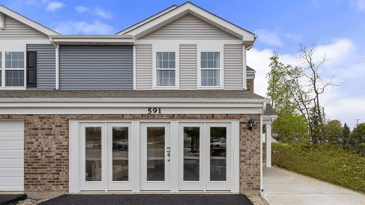 Exterior of two-story townhome.