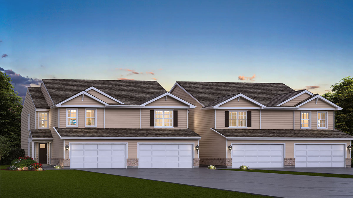 Exterior rendering of two-story townhomes.