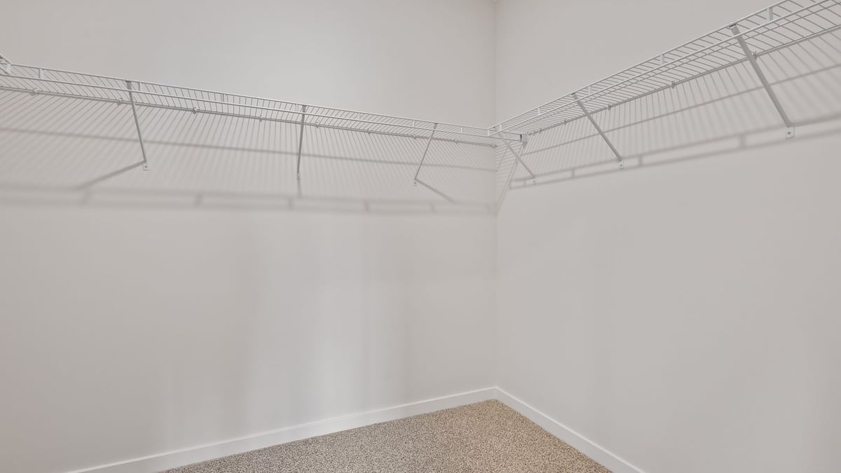 Walk-in closet with carpet.