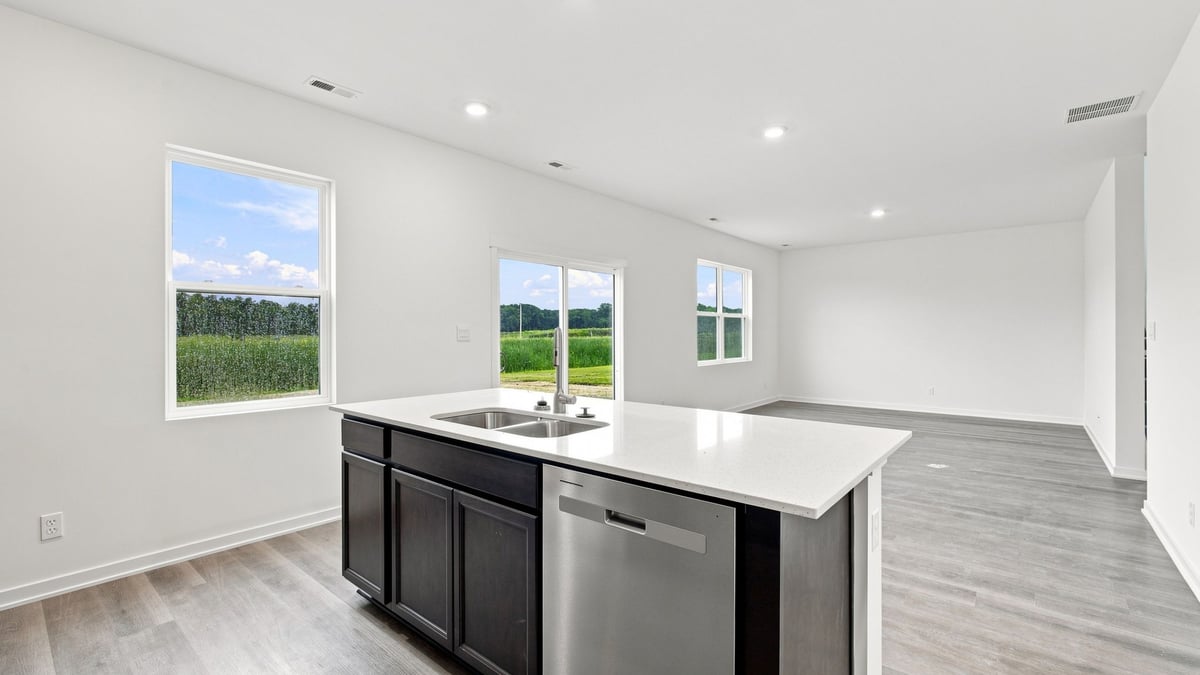 Kitchen island with stainless steel dishwasher.
