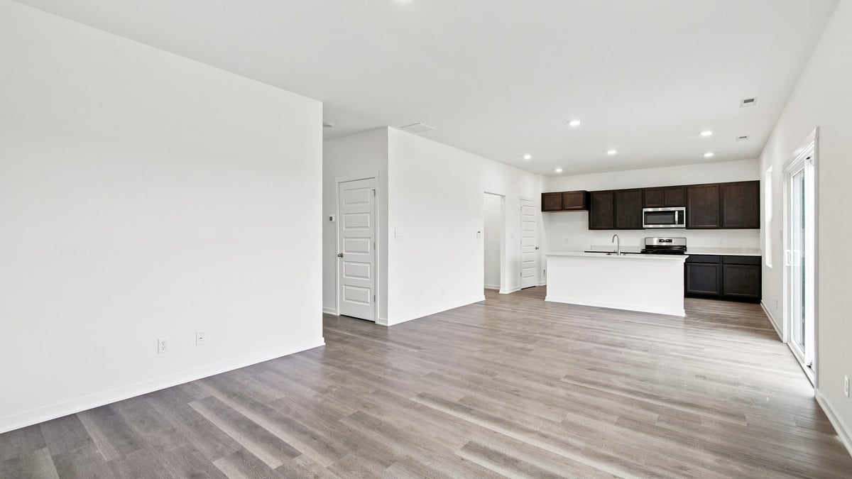 Open concept living space with hardwood floors.