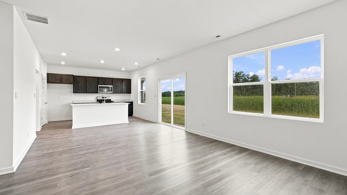 Living area with large window.