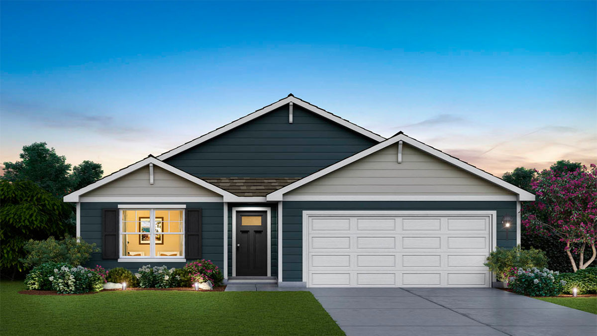 Exterior rendering of one-story home.