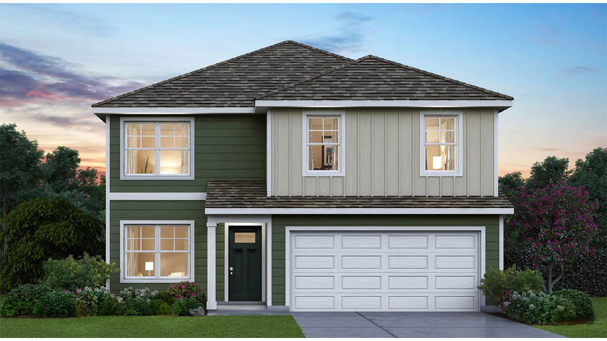 Exterior rendering of two-story home.