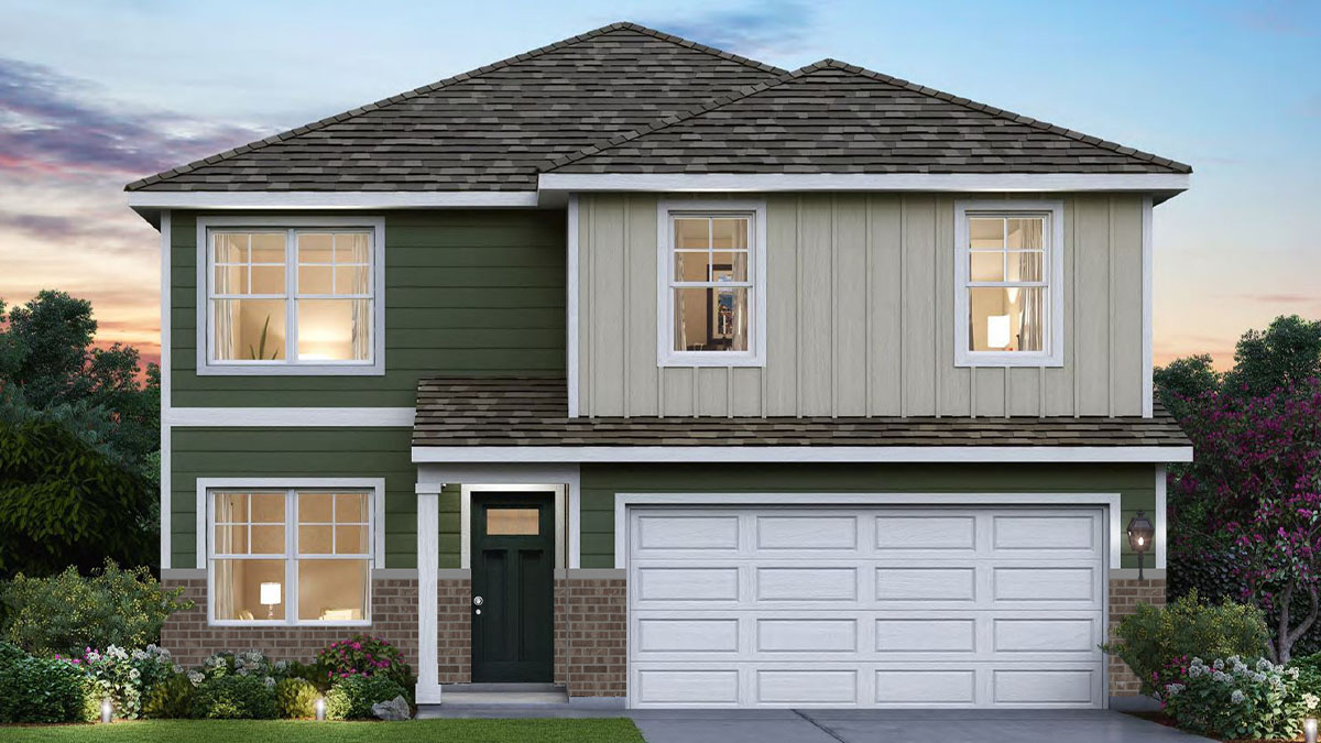 Exterior rendering of two-story home.