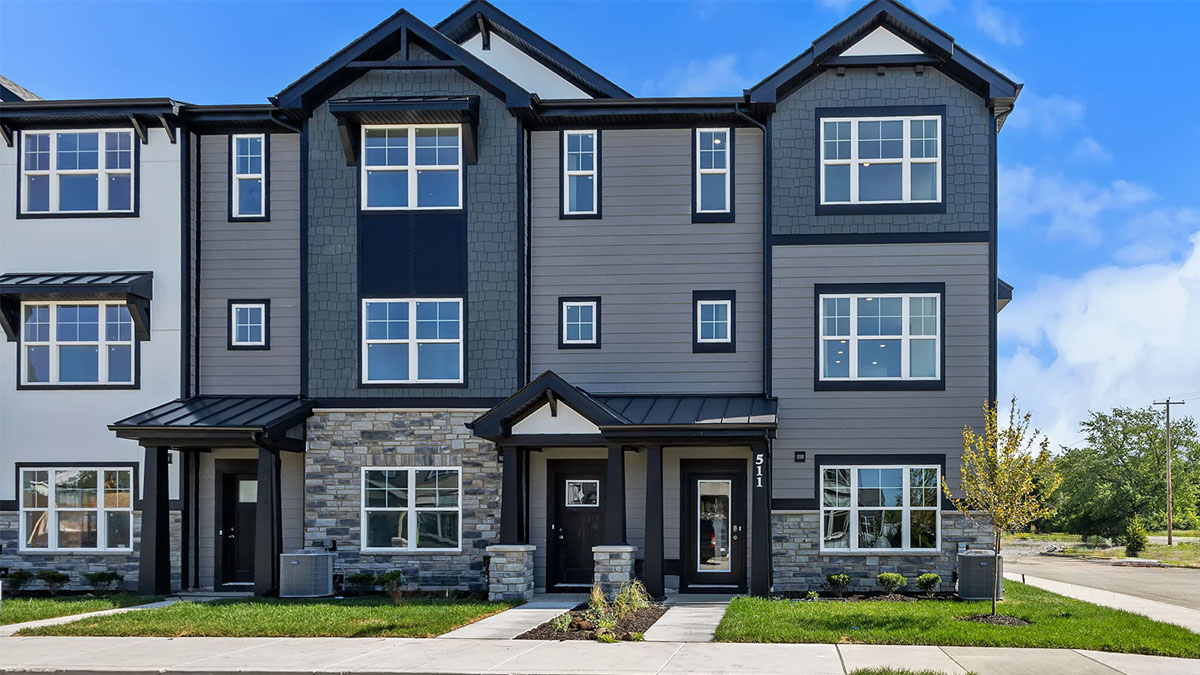 Exterior of three-story townhome.