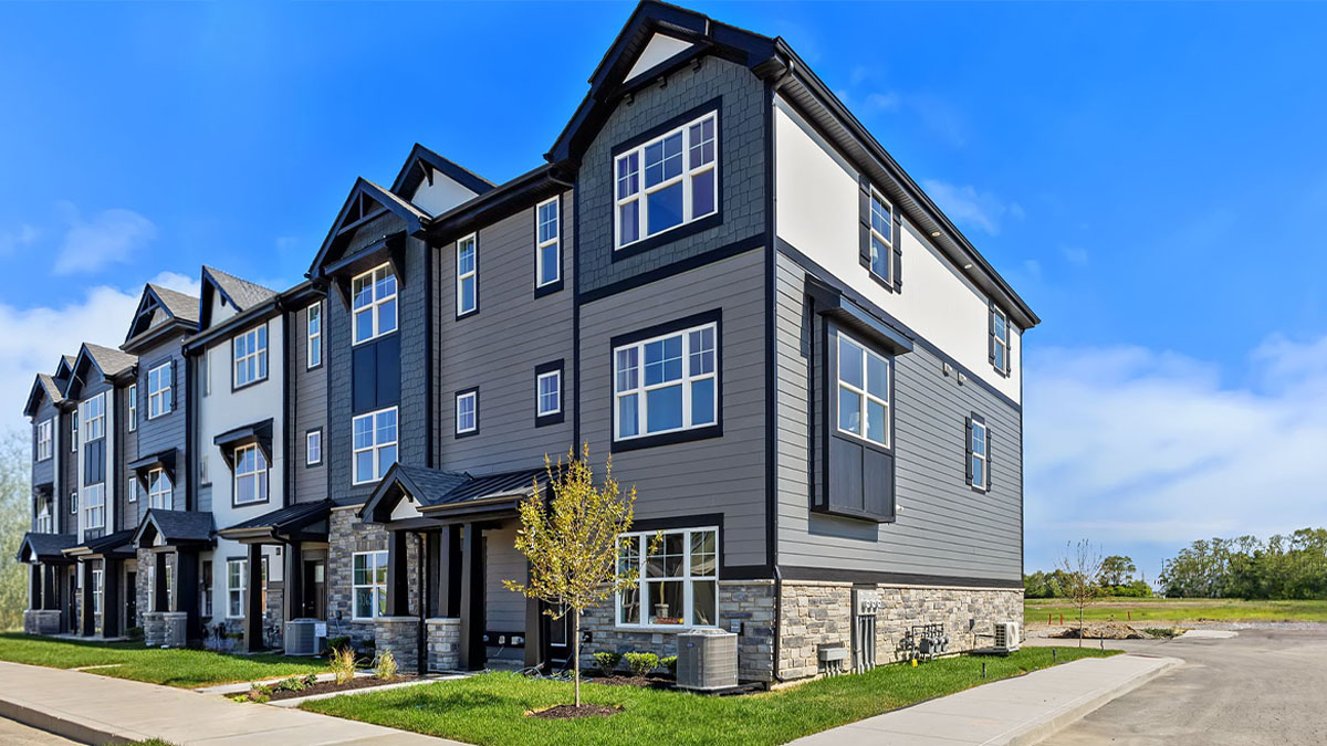 Exterior of three-story home.